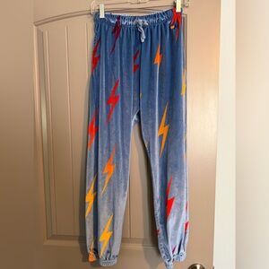 Authentic Aviator Nation Velvet Repeat Sweatpants with rainbow lightning. Medium